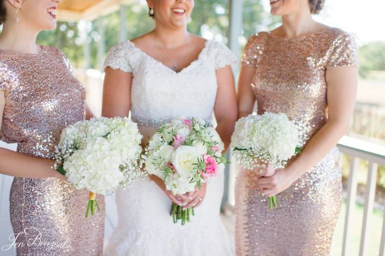 blush and gold bridesmaids dresses