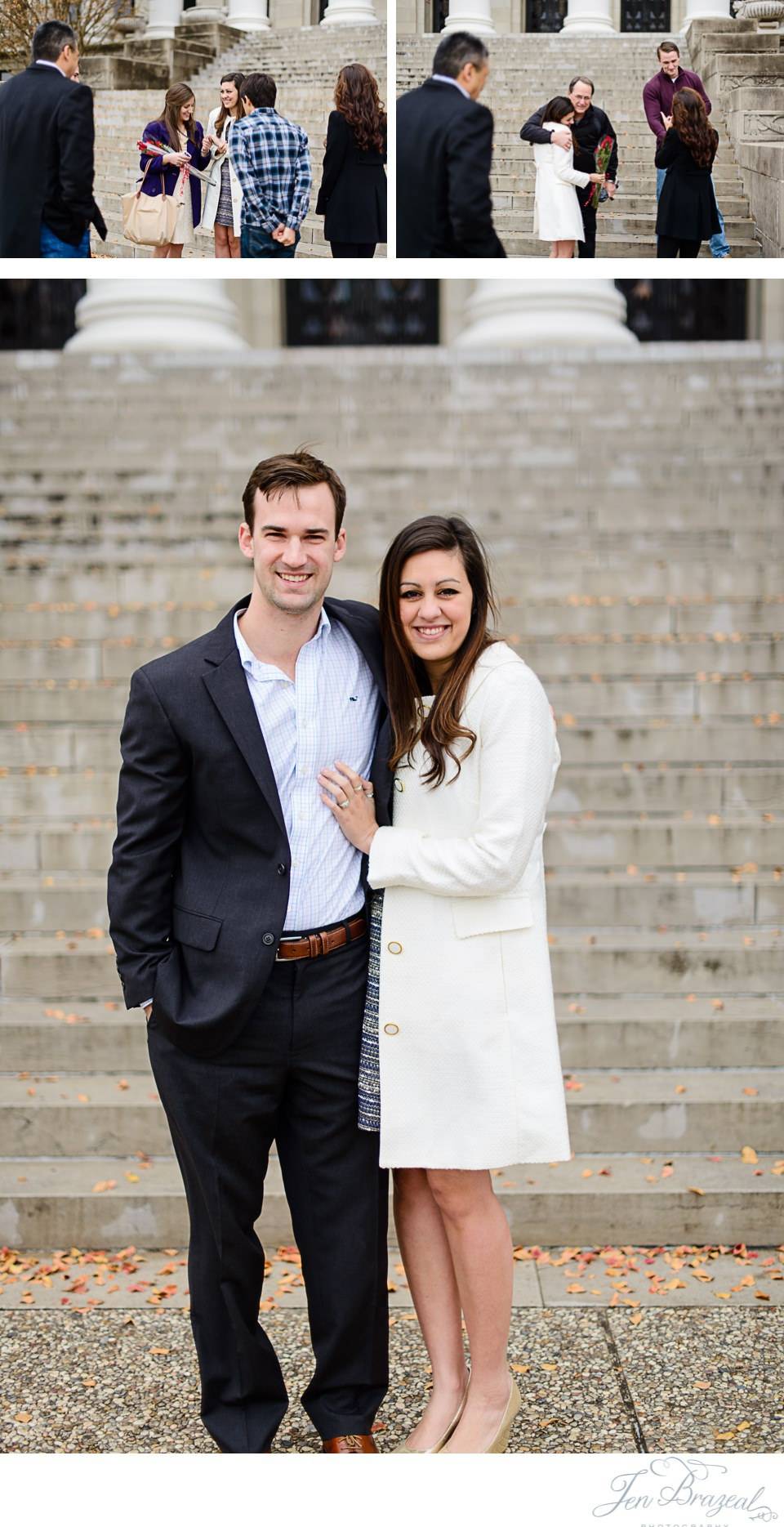 Happy couple showing off their new ring