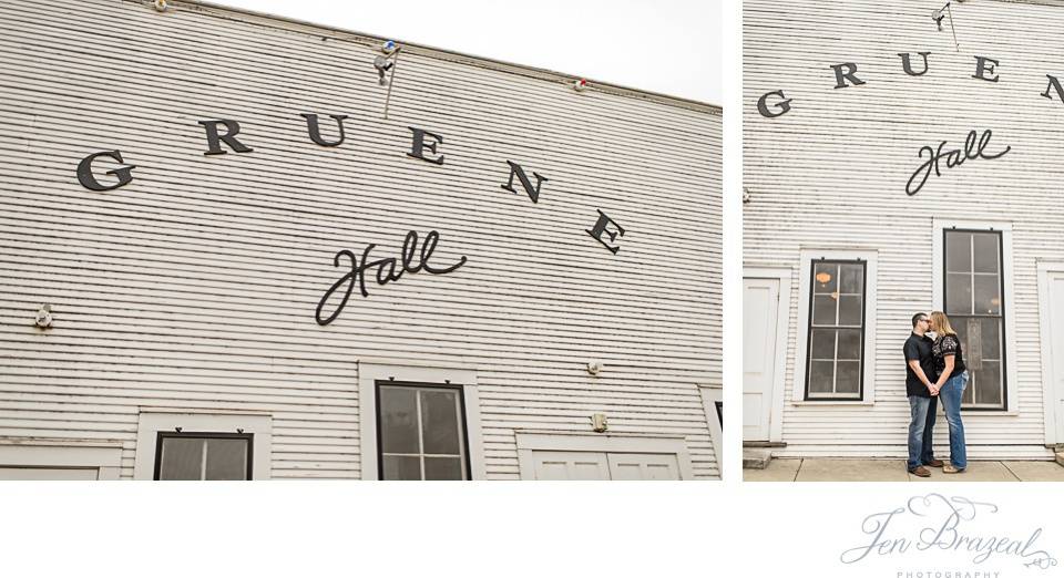 couple kissing in front of Gruene Hall