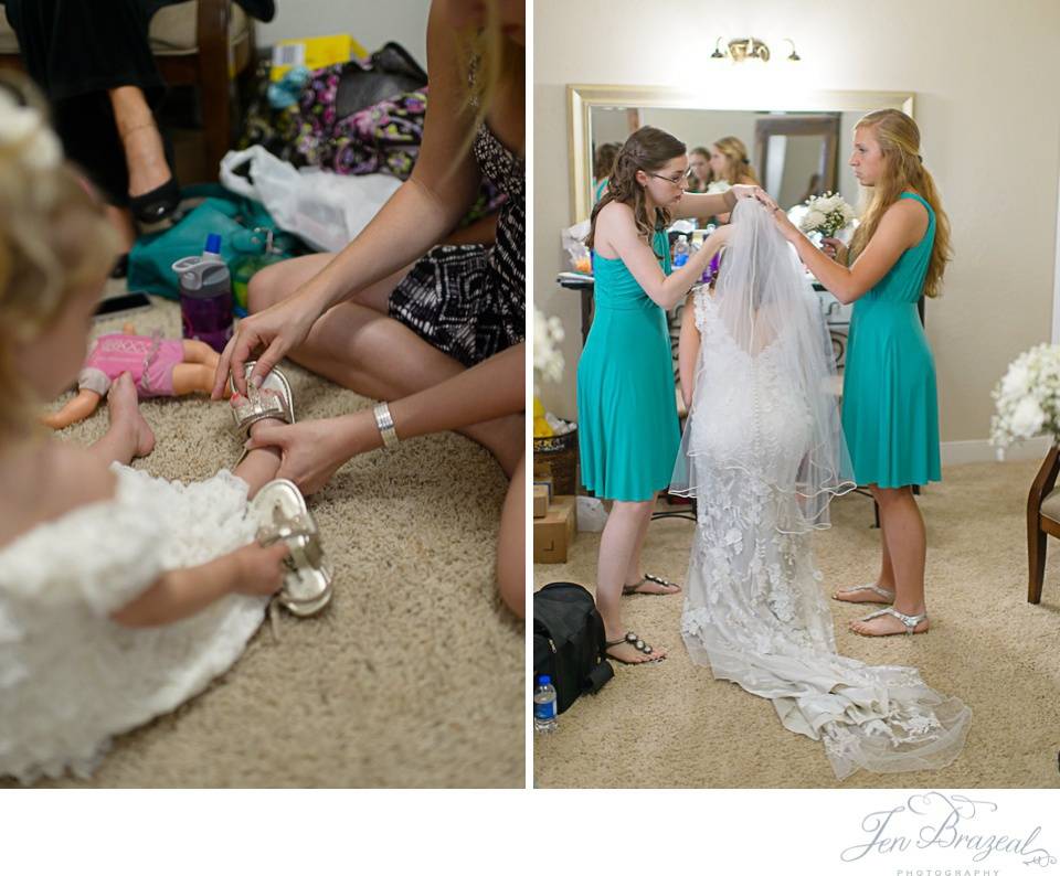 bride putting vail on 