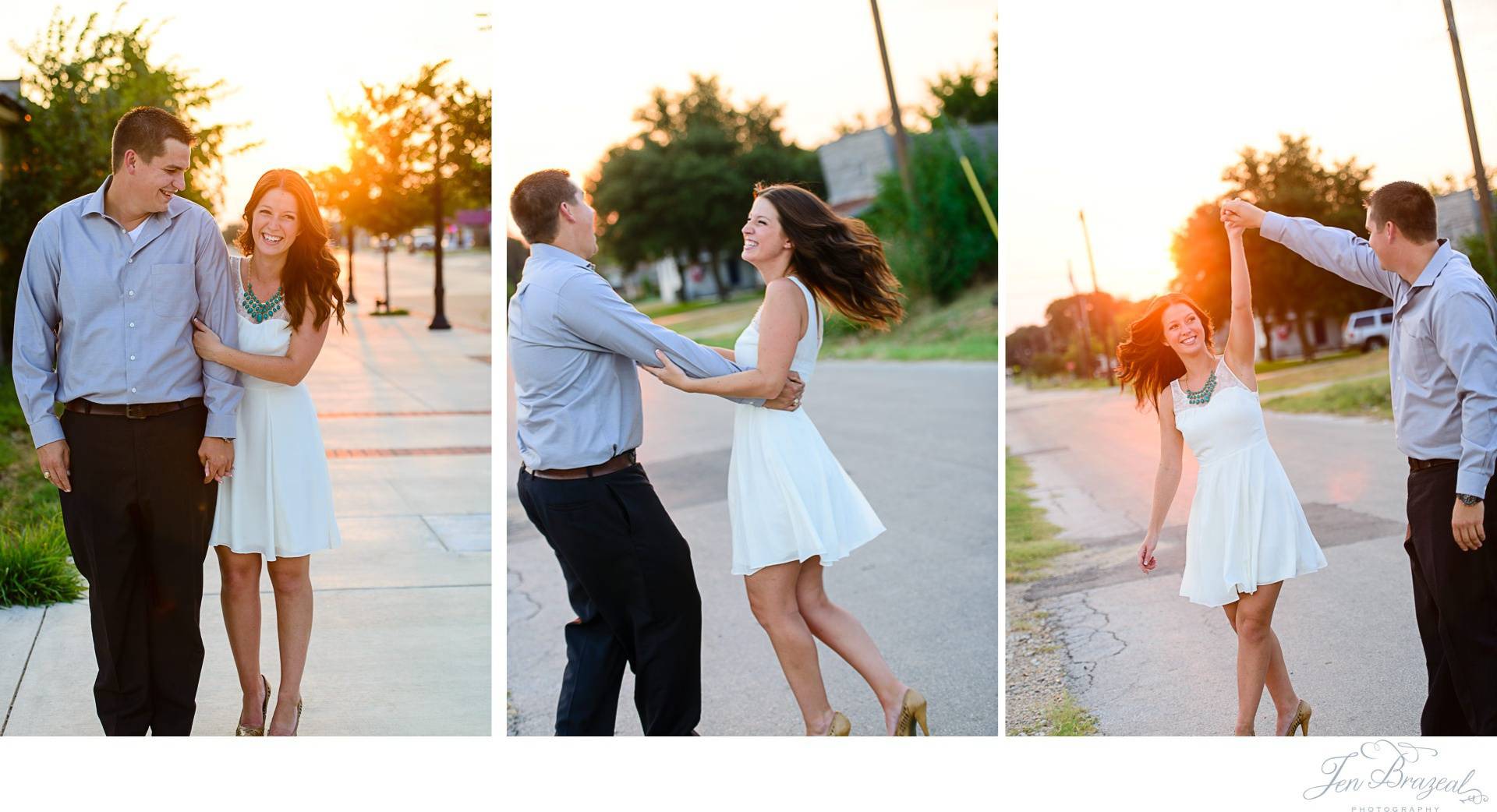 engaged couple dancing