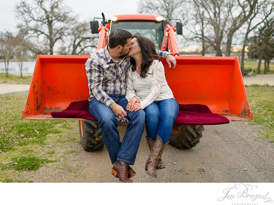 engagement photography in a tractor