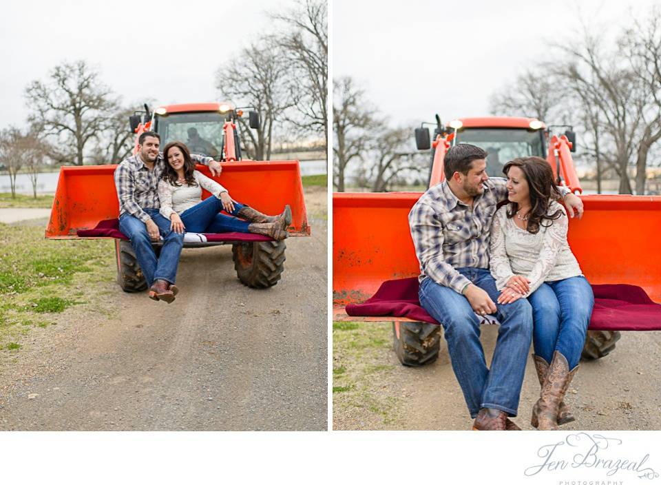 engaged couple in a tractor